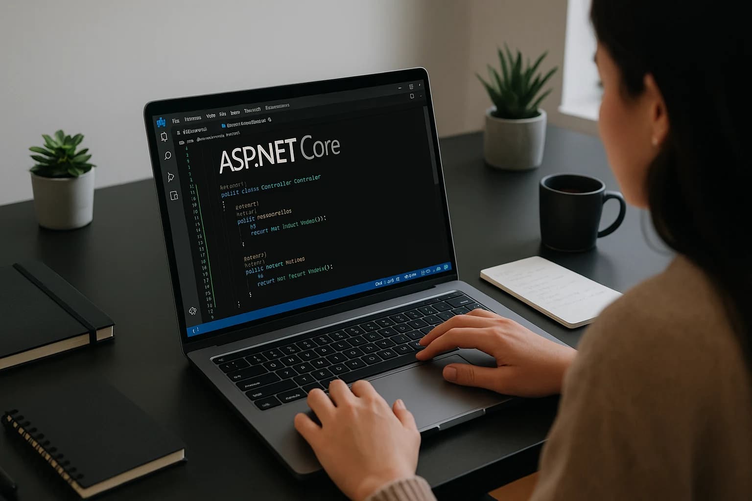 trabajador programando en asp.net core