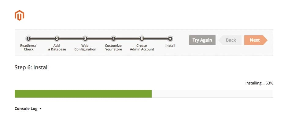 Último paso de la instalación de Magento