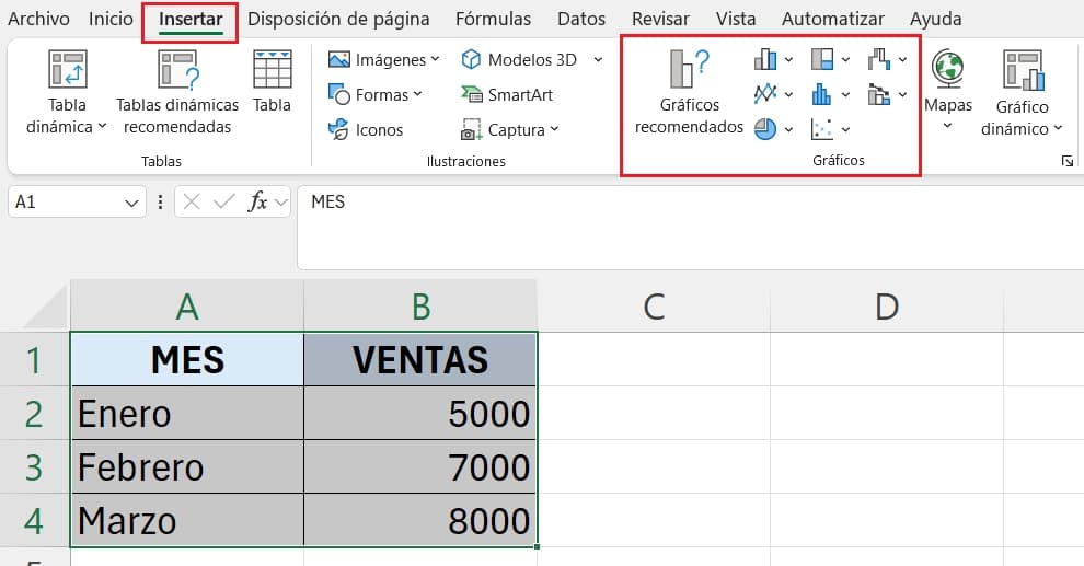 Seleccionar tipo de gráfico en Excel