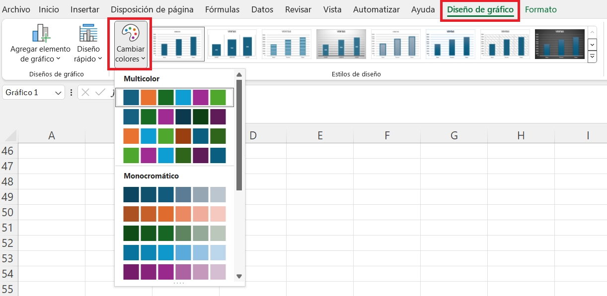 Cambiar color de gráfico en Excel