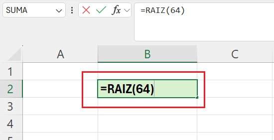 fórmula raiz en excel