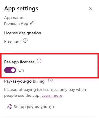Pantalla de Ajustes de Capacidad de Microsoft Power Apps