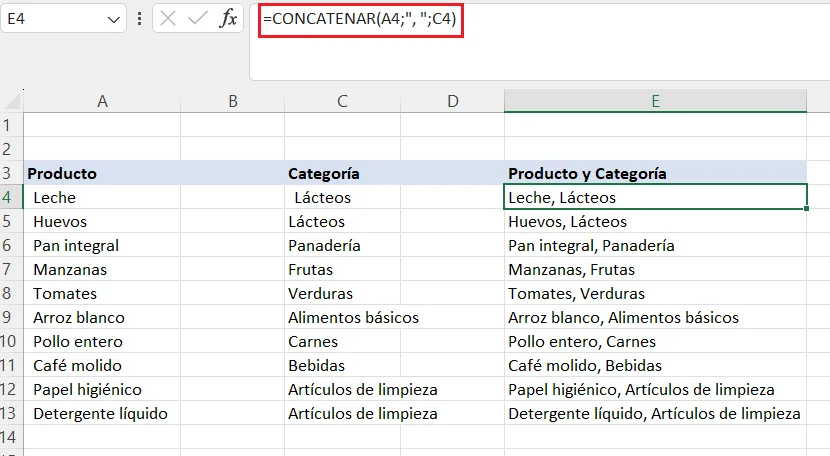 Ejemplo de Función de Texto en Excel