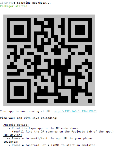 Aplicación funcionando, con QR generado
