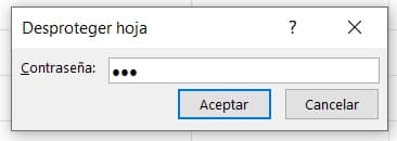 contraseña para desproteger hoja en excel