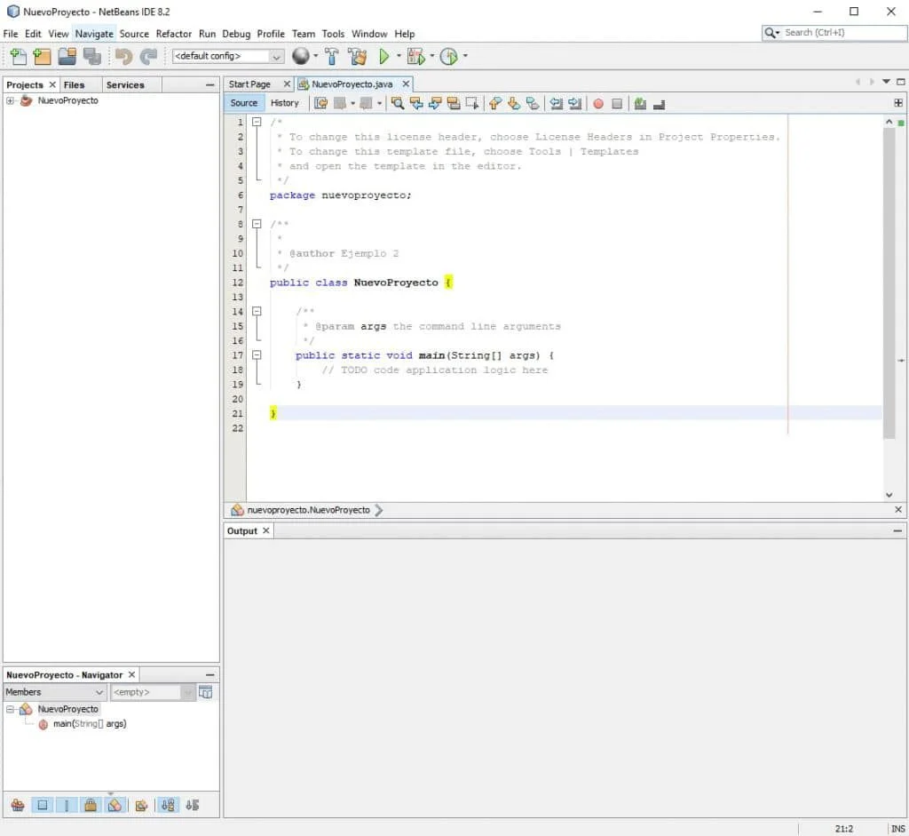 Vista inicial del proyecto Java