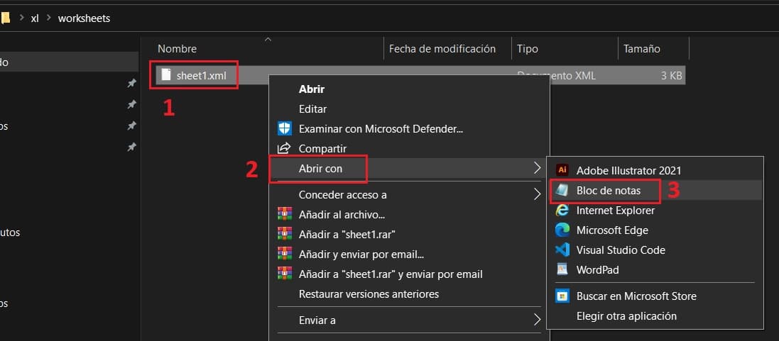 archivo sheet1.xml