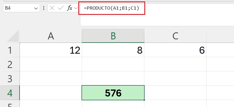 ejemplo de función producto en excel
