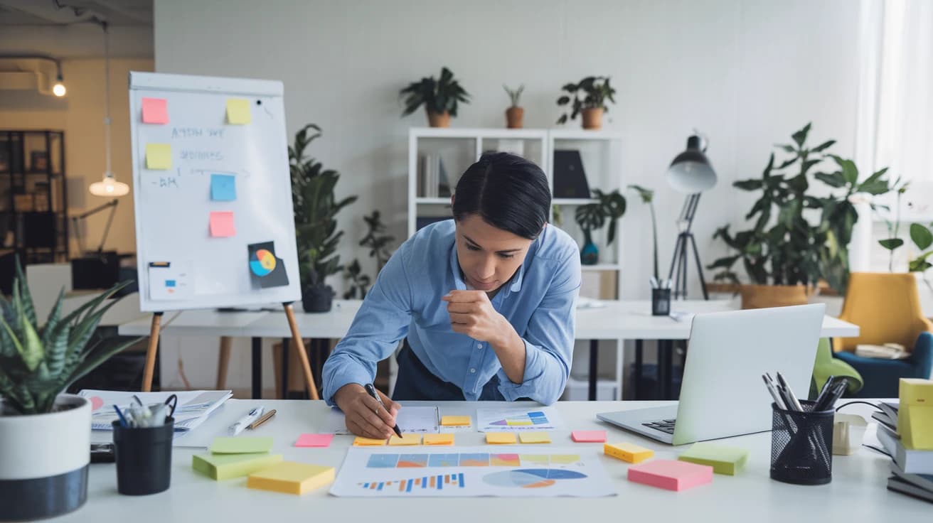 Trabajadora de empresa tomando inciativa para mejorar nuevos aspectos de su empresa