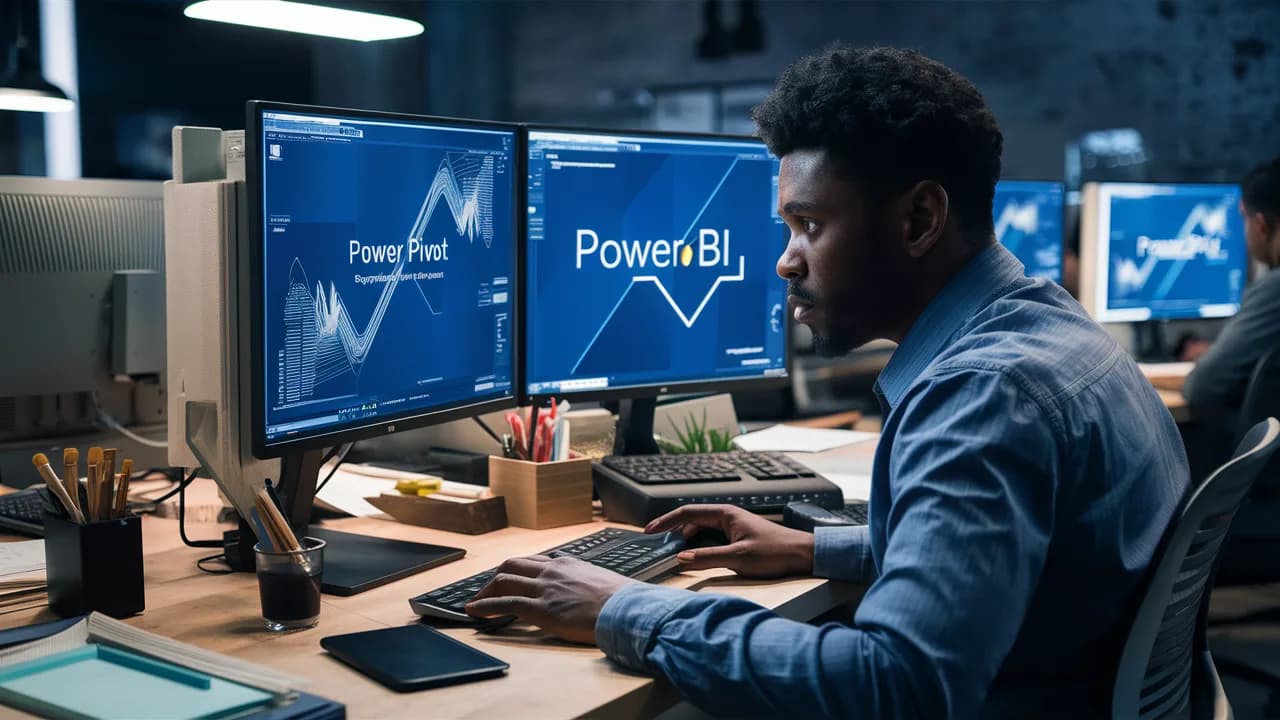 Trabajador descubriendo las deferencias entre power pivot y power bi