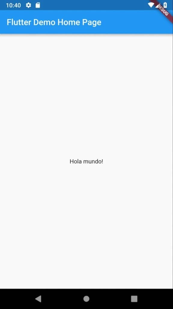 Aplicación sencilla en Flutter lanzada en el emulador