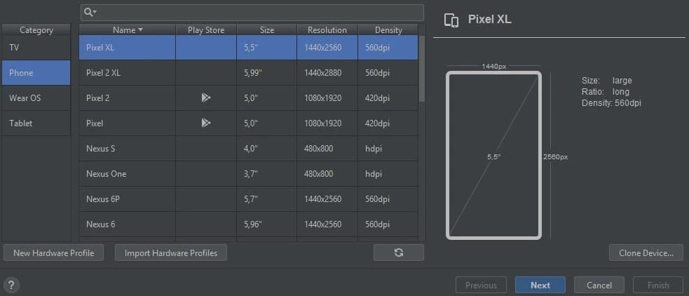 Selección de un dispositivo móvil en Flutter