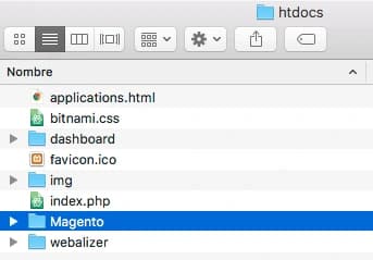 Carpeta de Magento dentro del directorio /htdocs