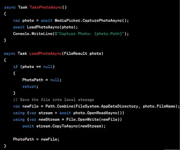 Código para acceder a la cámara en Xamarin