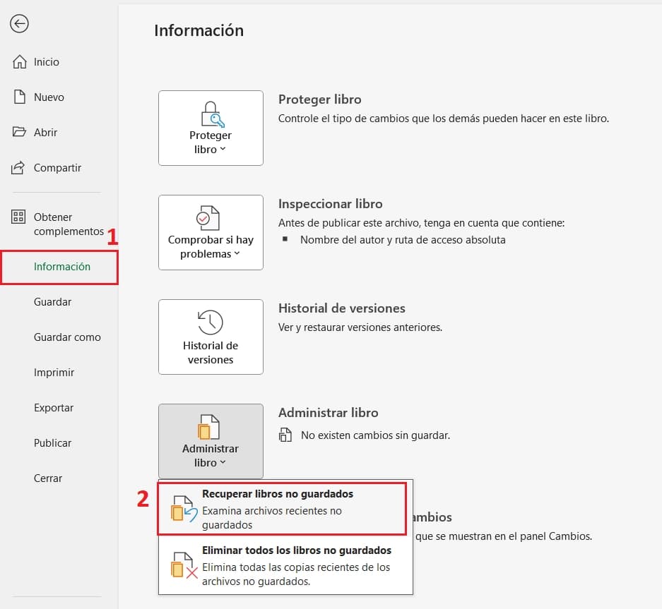 Recuperar libro no guardado en Excel