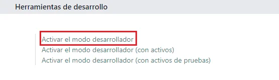 Activar Modo Desarrollador en Odoo