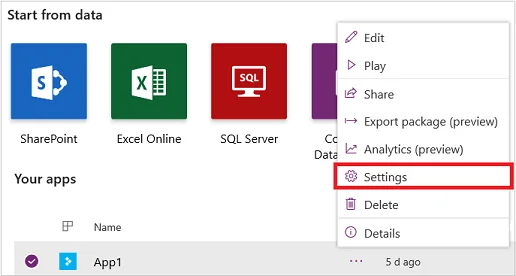 Ajustes de Power Apps