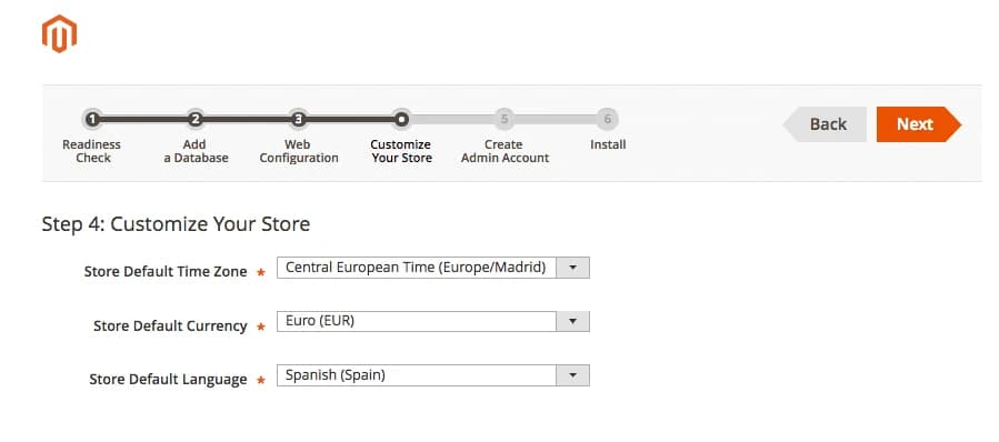 Cuarto paso de la instalación de Magento