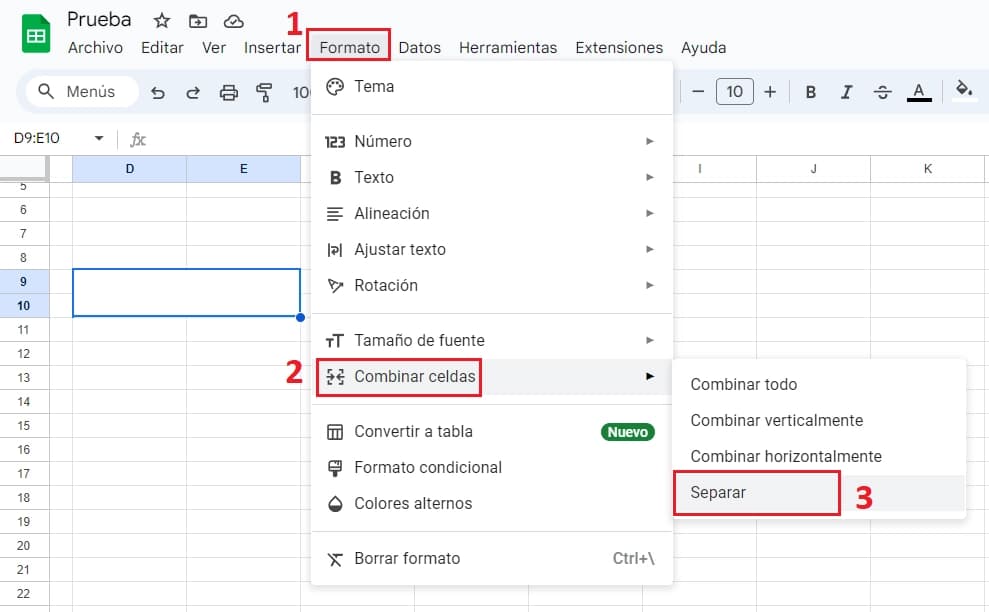 Separar Celdas en Google Sheets