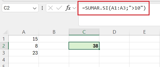 Ejemplo de sumar.si en excel