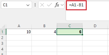 Ejemplo de resta básica en excel