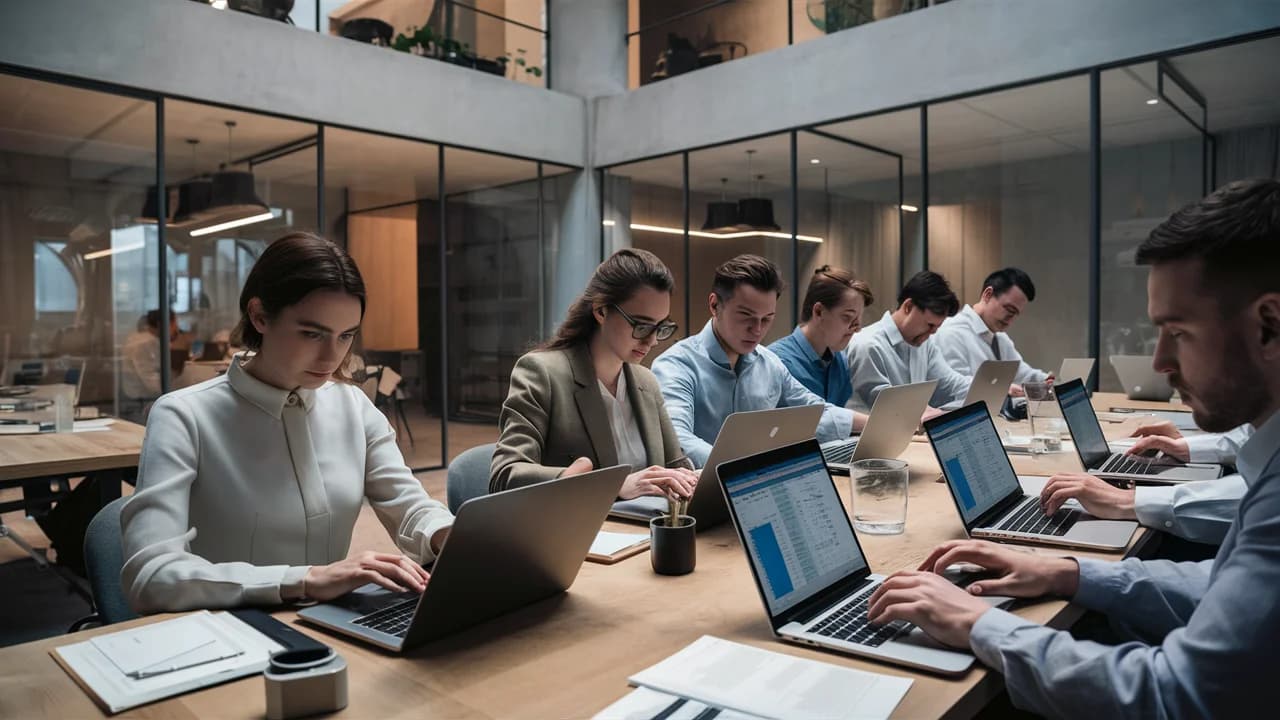Grupo de trabajadores usando Excel