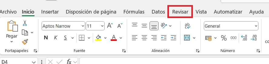 Pestaña Revisar de Excel