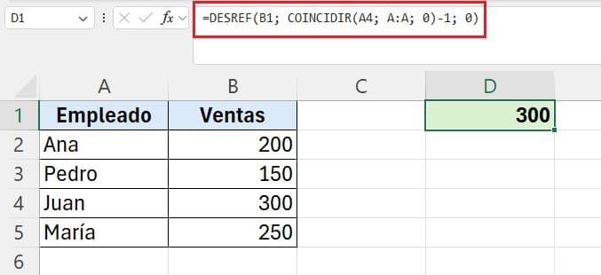 Ejemplo de buscar y referenciar datos con función desref en excel