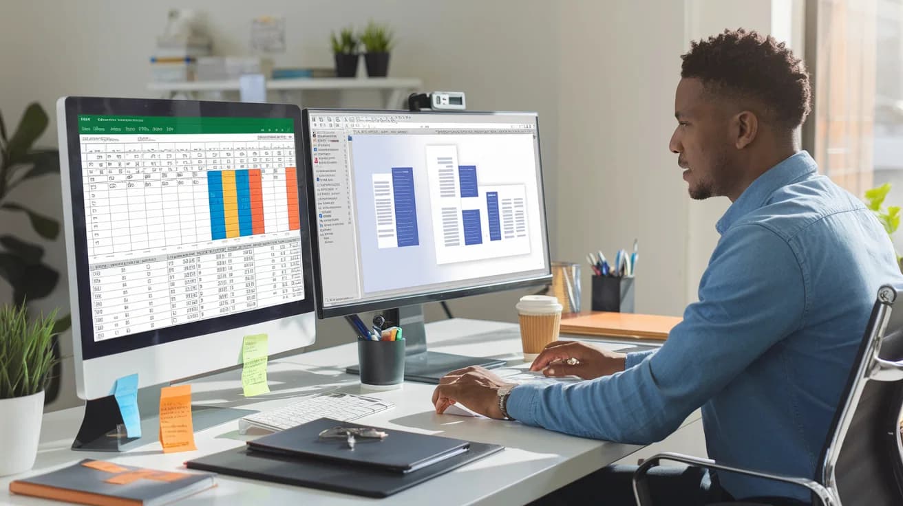 persona usando word y excel