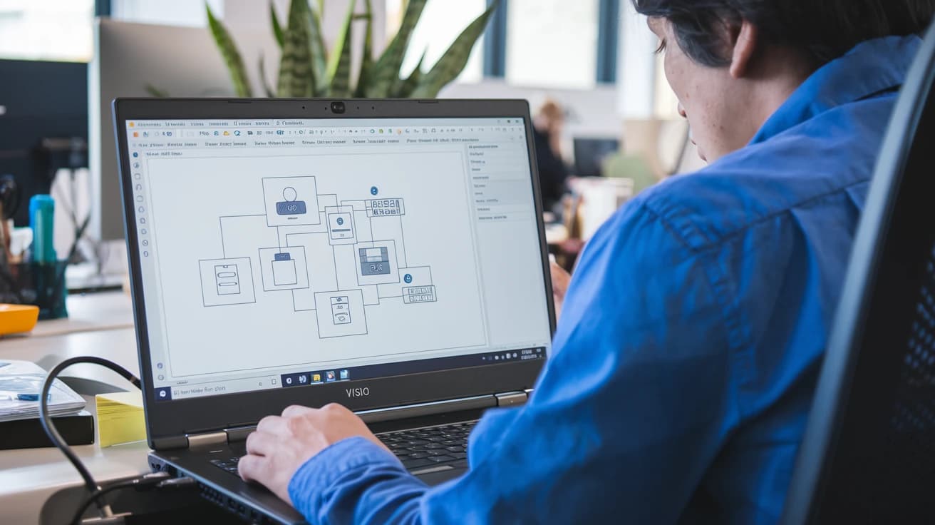 hombre usando Microsoft Visio
