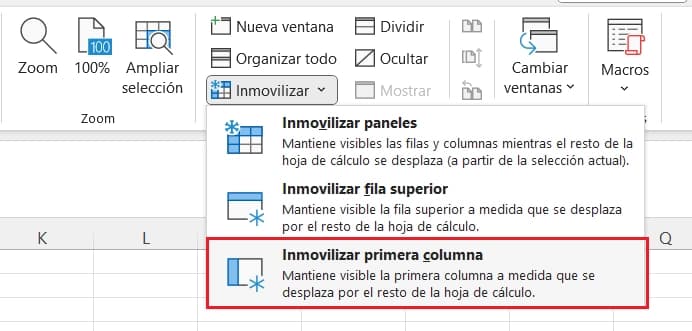 Inmovilizar Columna en Excel