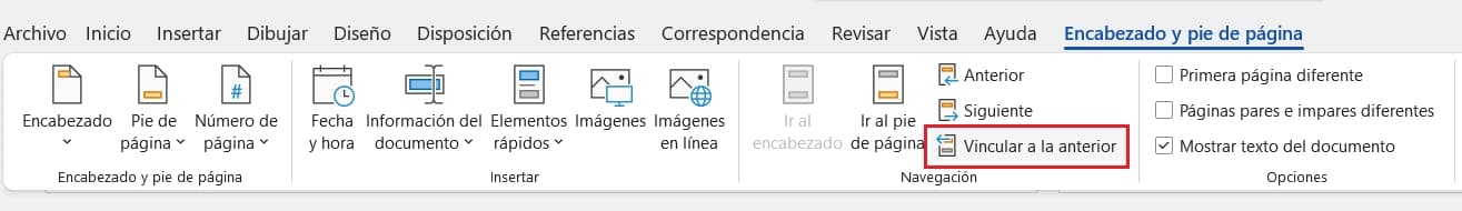 Desvincular sección en word