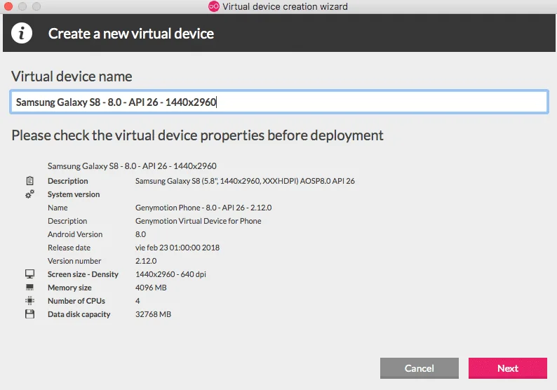 Creación de un dispositivo virtual
