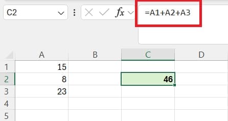 Ejemplo de Suma con el símbolo Igual en Excel