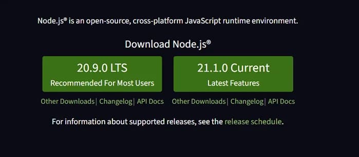 Pantalla Descarga de Node.js