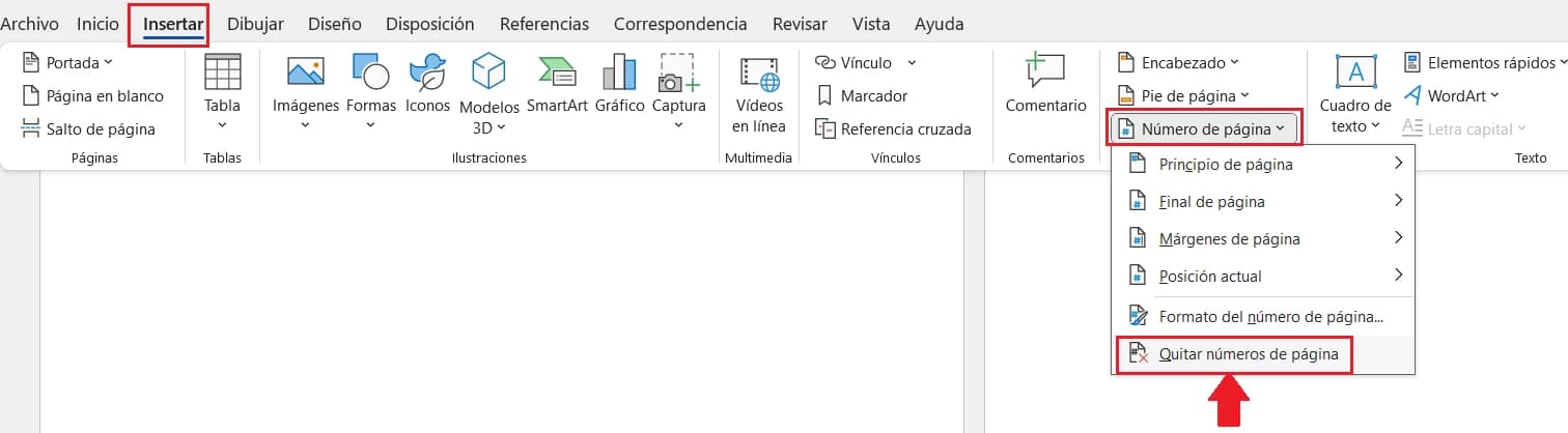 como quitar números de página en Word