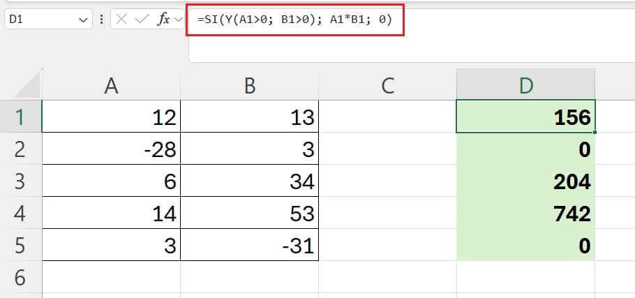 ejemplo de multiplicación con funciones condicionales