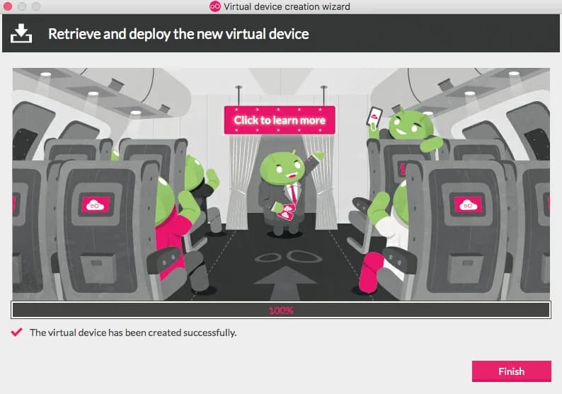 Pantalla final cuando creas un dispositivo virtual
