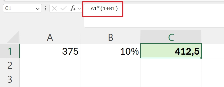 ejemplo de calcular un incremento en excel