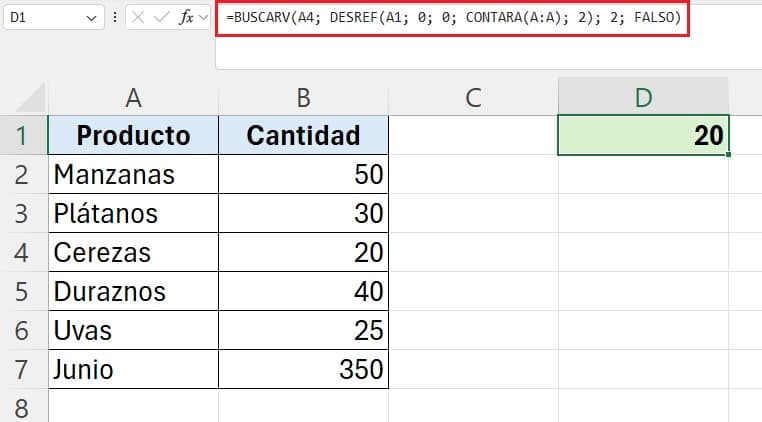 ejemplo de función desref y buscarv en excel