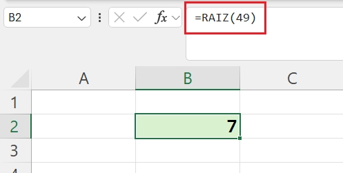 Ejemplo de Raíz cuadrada de un número fijo en excel