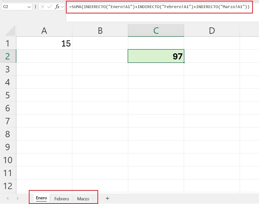 Ejemplo función indirecto en excel