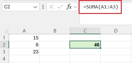 Ejemplo de función SUMA en Excel
