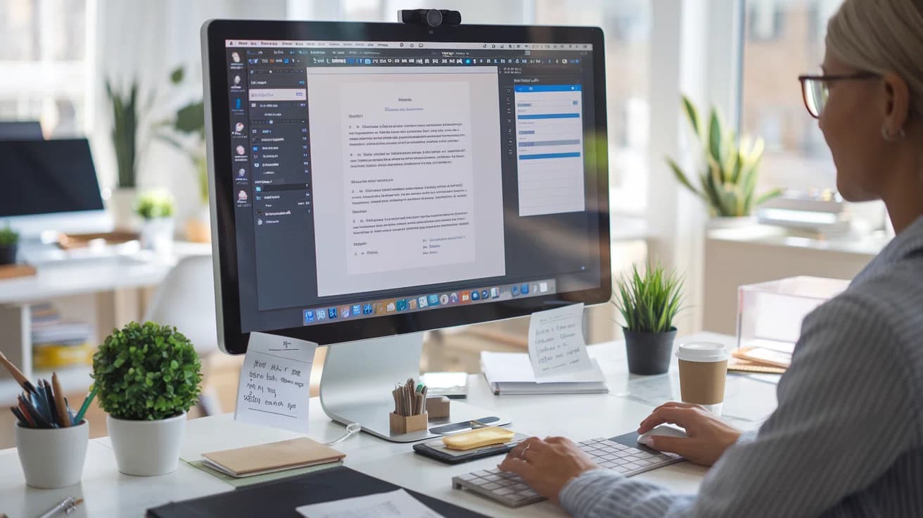 mujer trabajando con word