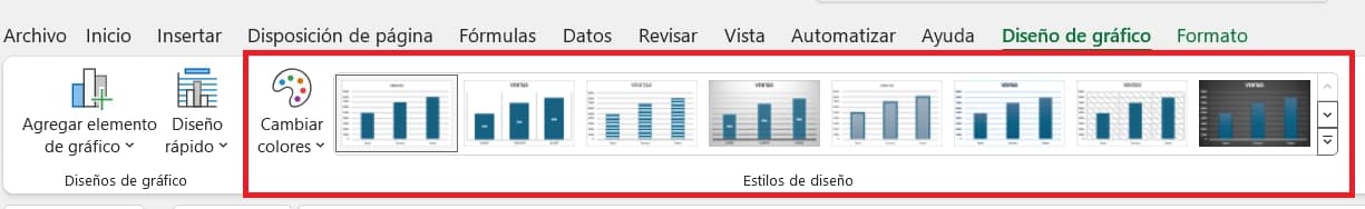 Estilos de Diseño de grágico en Excel