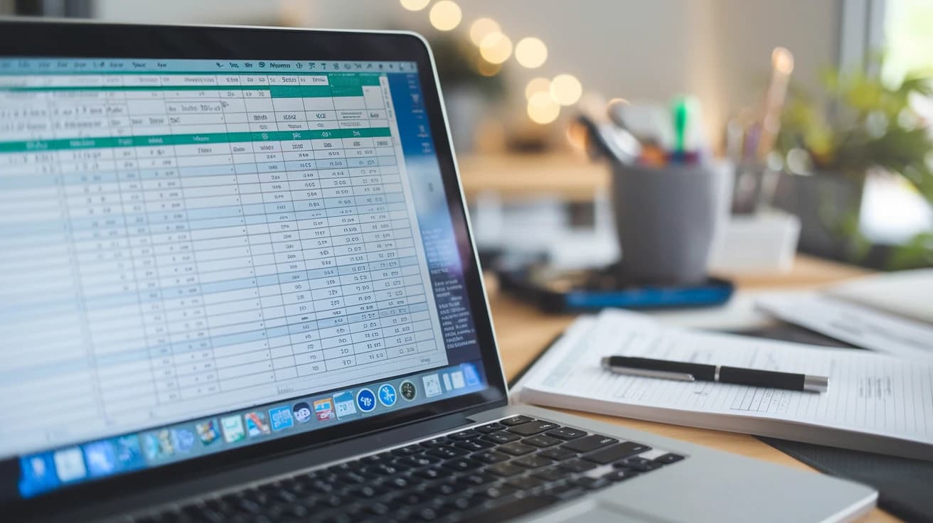 portátil con tabla de excel