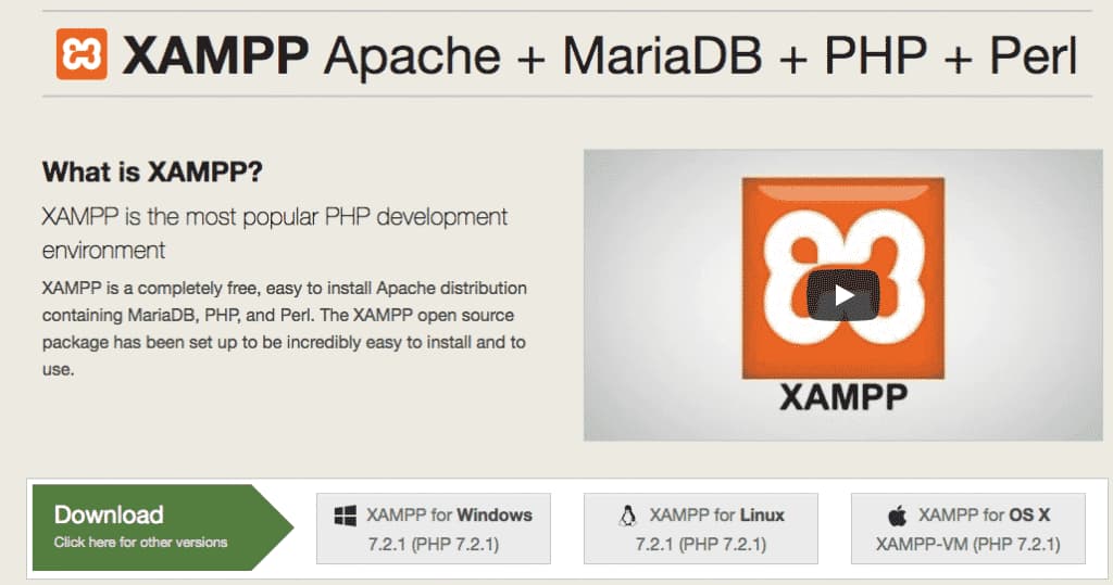 Descarga de XAMPP para diferentes sistemas operativos