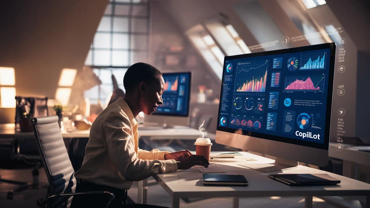 Trabajador optimizando procesos y tomando decisiones informadas con Copilot