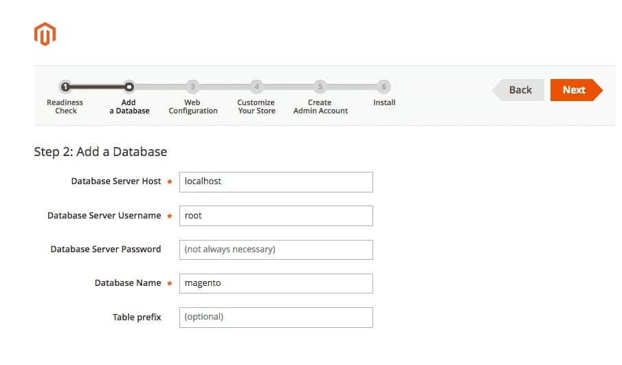 Segundo paso de la instalación de Magento