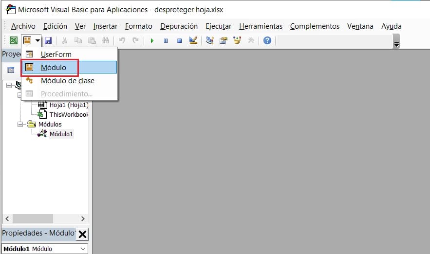 nuevo módulo VBA
